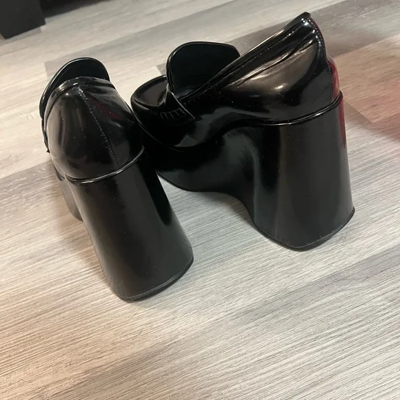 Jeffrey Campbell Square Toe Black Platform Wedge Loafers - Picture 5 of 8